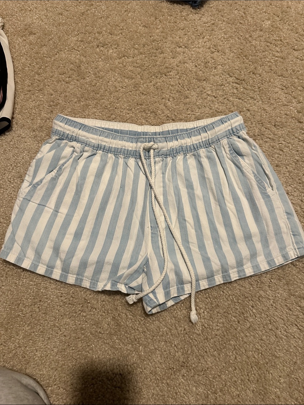 aerie Light Blue & White Striped Drawstring Lounge Shorts